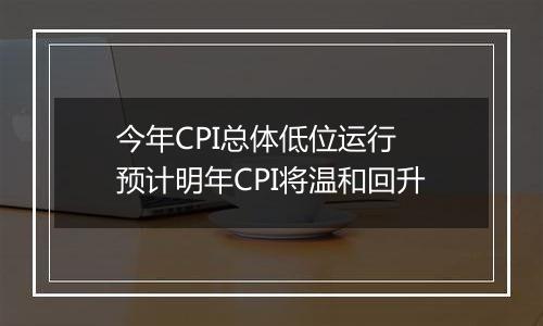 今年CPI总体低位运行 预计明年CPI将温和回升