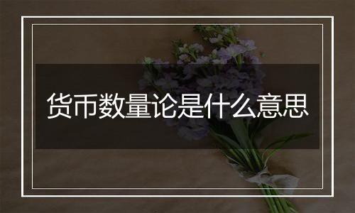 货币数量论是什么意思