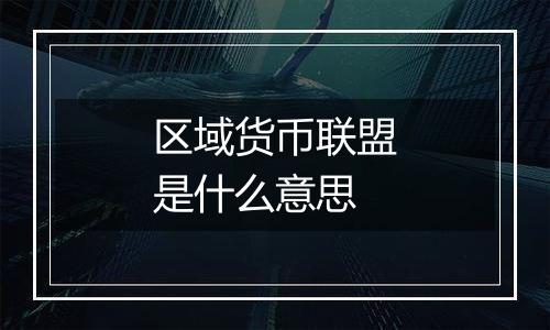 区域货币联盟是什么意思