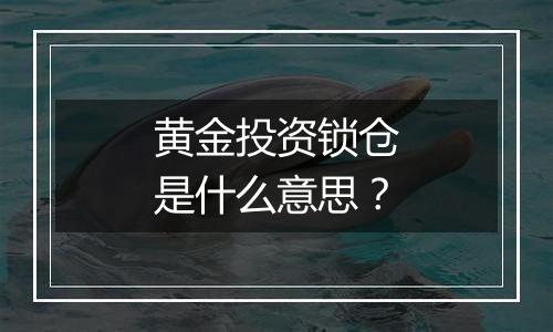 黄金投资锁仓是什么意思?