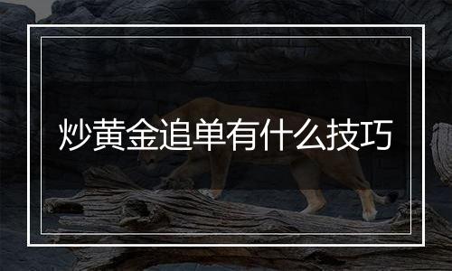 炒黄金追单有什么技巧