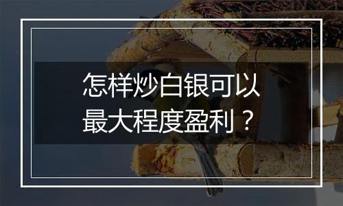 怎样炒白银可以最大程度盈利?