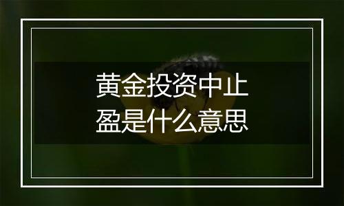 黄金投资中止盈是什么意思