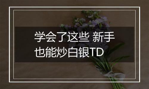 学会了这些 新手也能炒白银TD