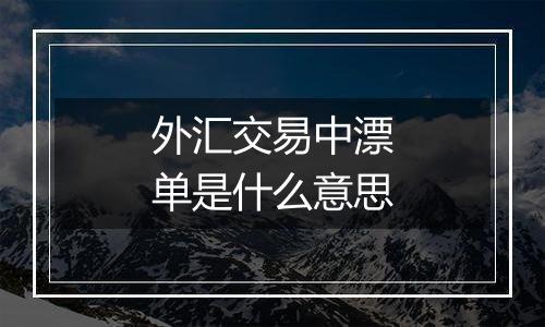 外汇交易中漂单是什么意思