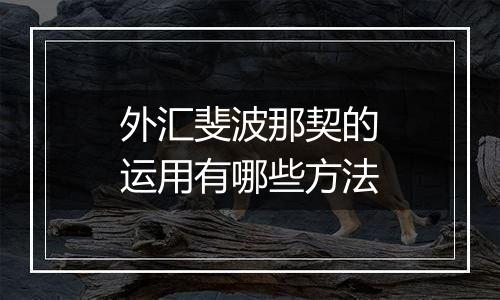 外汇斐波那契的运用有哪些方法