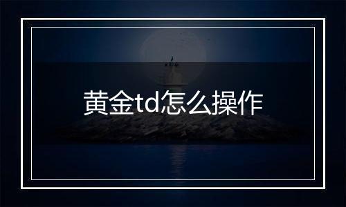 黄金td怎么操作