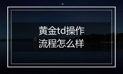 黄金td操作流程怎么样