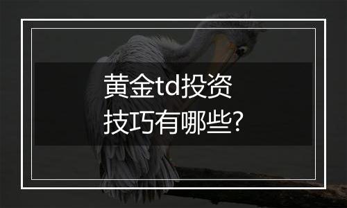 黄金td投资技巧有哪些?