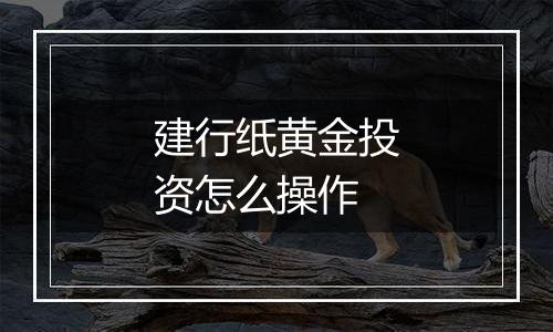 建行纸黄金投资怎么操作