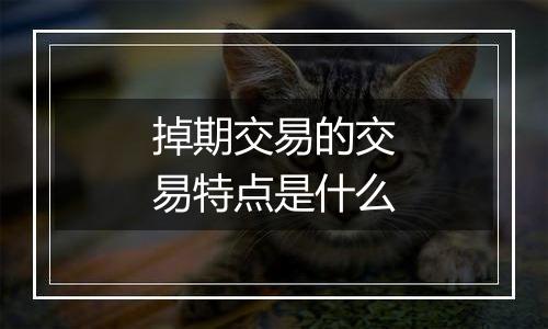 掉期交易的交易特点是什么