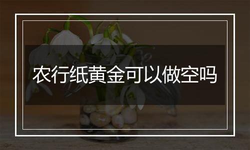 农行纸黄金可以做空吗