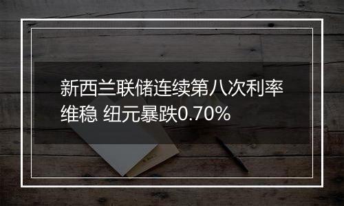 新西兰联储连续第八次利率维稳 纽元暴跌0.70%
