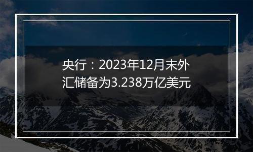 央行:2023年12月末外汇储备为3.238万亿美元