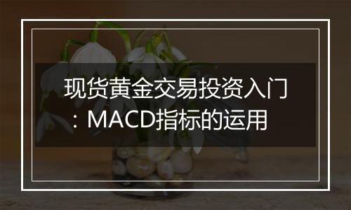 现货黄金交易投资入门:MACD指标的运用