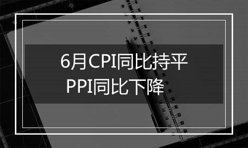 6月CPI同比持平 PPI同比下降