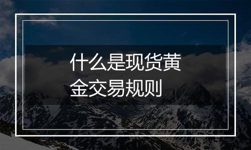什么是现货黄金交易规则