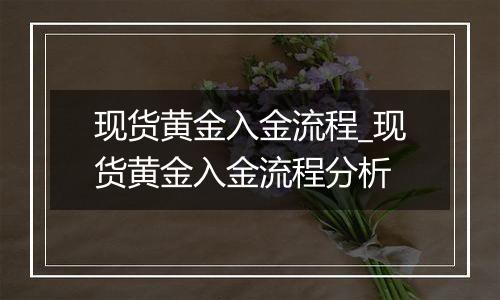 现货黄金入金流程_现货黄金入金流程分析