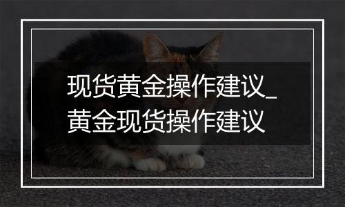 现货黄金操作建议_黄金现货操作建议