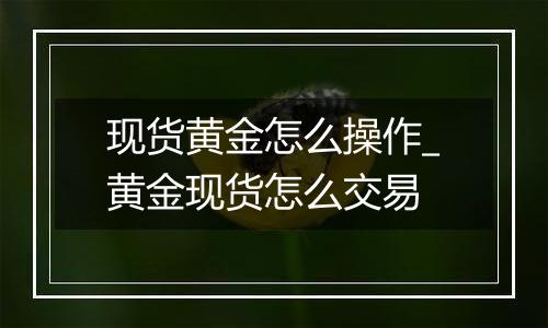 现货黄金怎么操作_黄金现货怎么交易