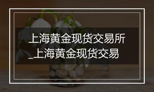 上海黄金现货交易所_上海黄金现货交易