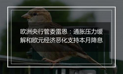 欧洲央行管委雷恩:通胀压力缓解和欧元经济恶化支持本月降息