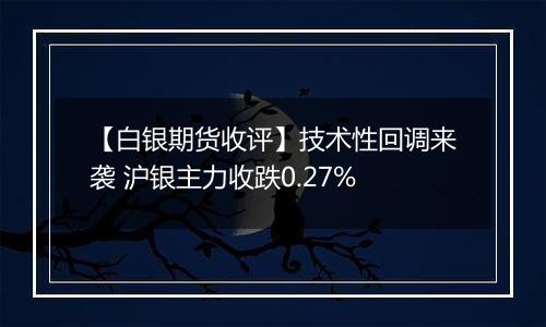 【白银期货收评】技术性回调来袭 沪银主力收跌0.27%
