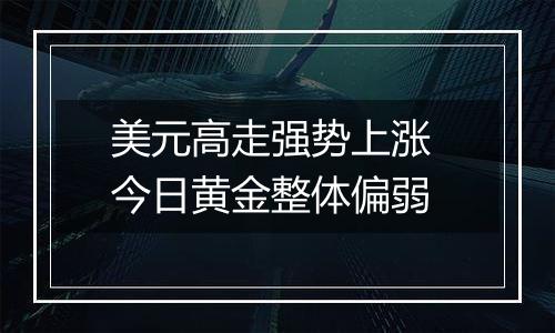 美元高走强势上涨 今日黄金整体偏弱