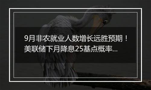 9月非农就业人数增长远胜预期!美联储下月降息25基点概率高达94%