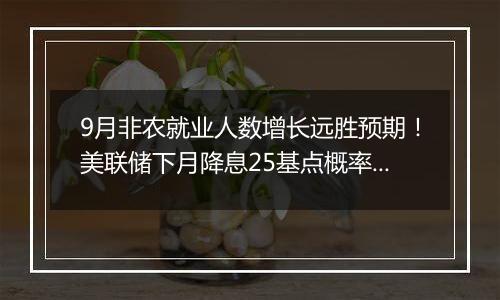 9月非农就业人数增长远胜预期!美联储下月降息25基点概率高达94%