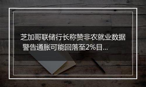 芝加哥联储行长称赞非农就业数据 警告通胀可能回落至2%目标以下