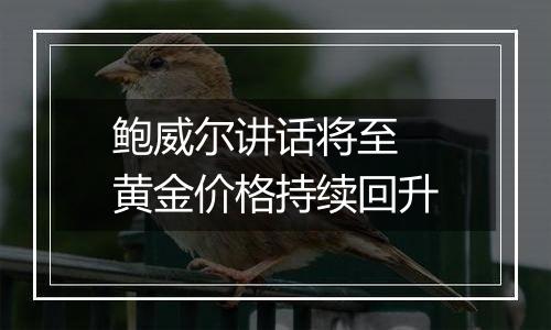 鲍威尔讲话将至 黄金价格持续回升