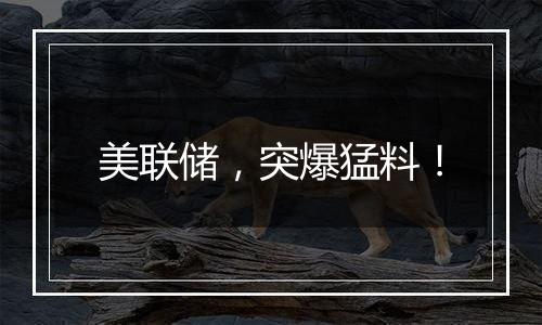美联储,突爆猛料!