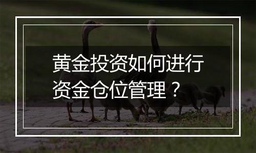 黄金投资如何进行资金仓位管理?