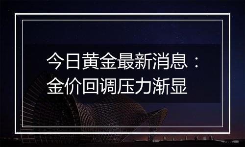 今日黄金最新消息：金价回调压力渐显