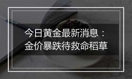 今日黄金最新消息：金价暴跌待救命稻草