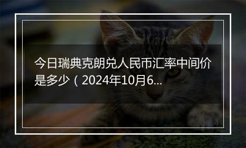 今日瑞典克朗兑人民币汇率中间价是多少(2024年10月6日)