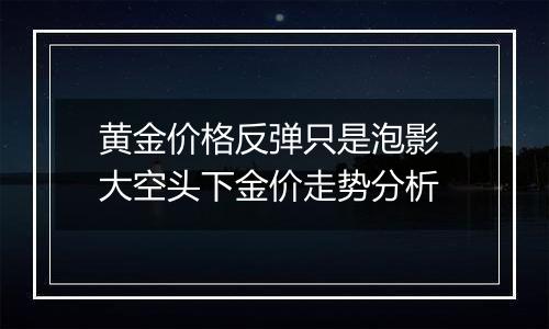 黄金价格反弹只是泡影 大空头下金价走势分析
