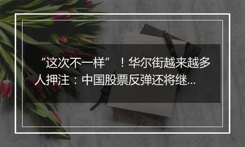 “这次不一样”!华尔街越来越多人押注:中国股票反弹还将继续