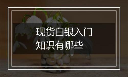 现货白银入门知识有哪些