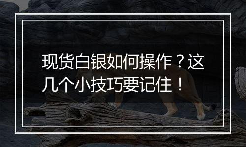 现货白银如何操作?这几个小技巧要记住!