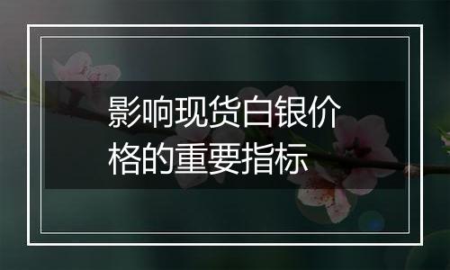 影响现货白银价格的重要指标