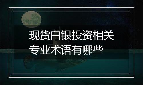 现货白银投资相关专业术语有哪些