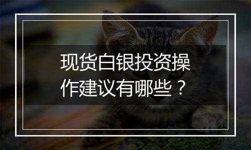 现货白银投资操作建议有哪些?