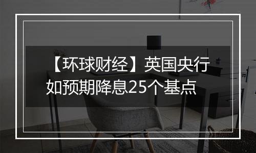 【环球财经】英国央行如预期降息25个基点
