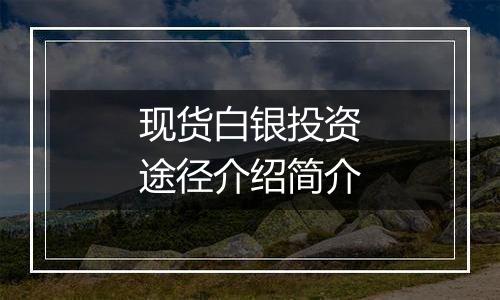 现货白银投资途径介绍简介