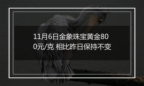 11月6日金象珠宝黄金800元/克 相比昨日保持不变