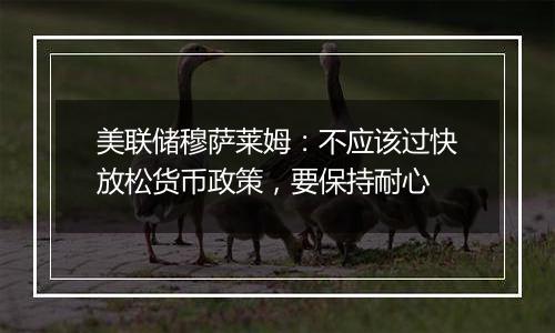 美联储穆萨莱姆:不应该过快放松货币政策,要保持耐心