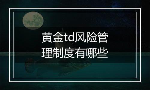 黄金td风险管理制度有哪些