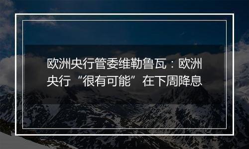 欧洲央行管委维勒鲁瓦:欧洲央行“很有可能”在下周降息
